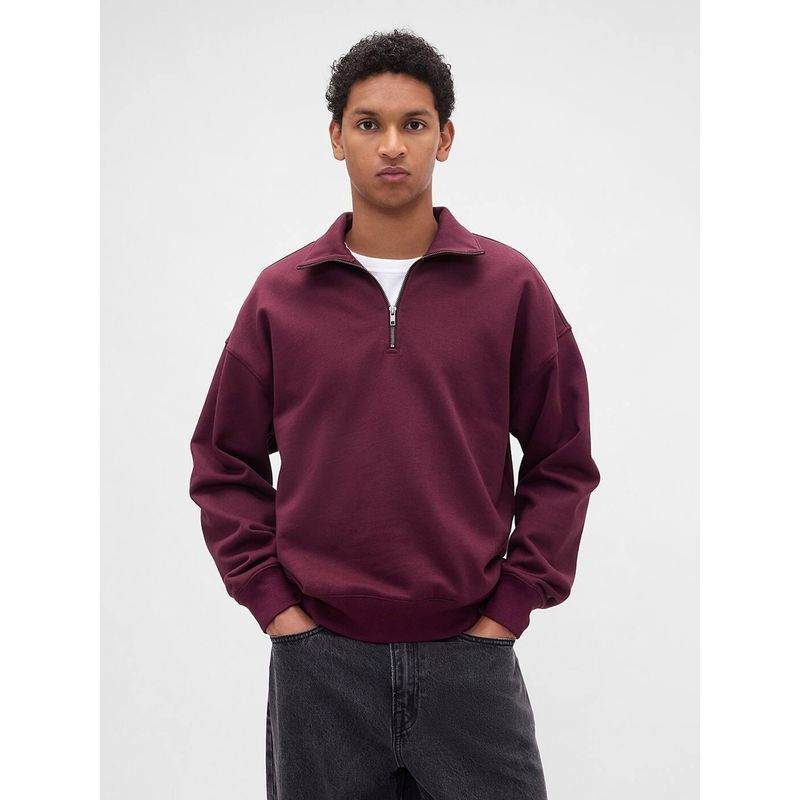 GAP Men's Burgundy Half-Zip Oversized Fit Sweatshirt (M)