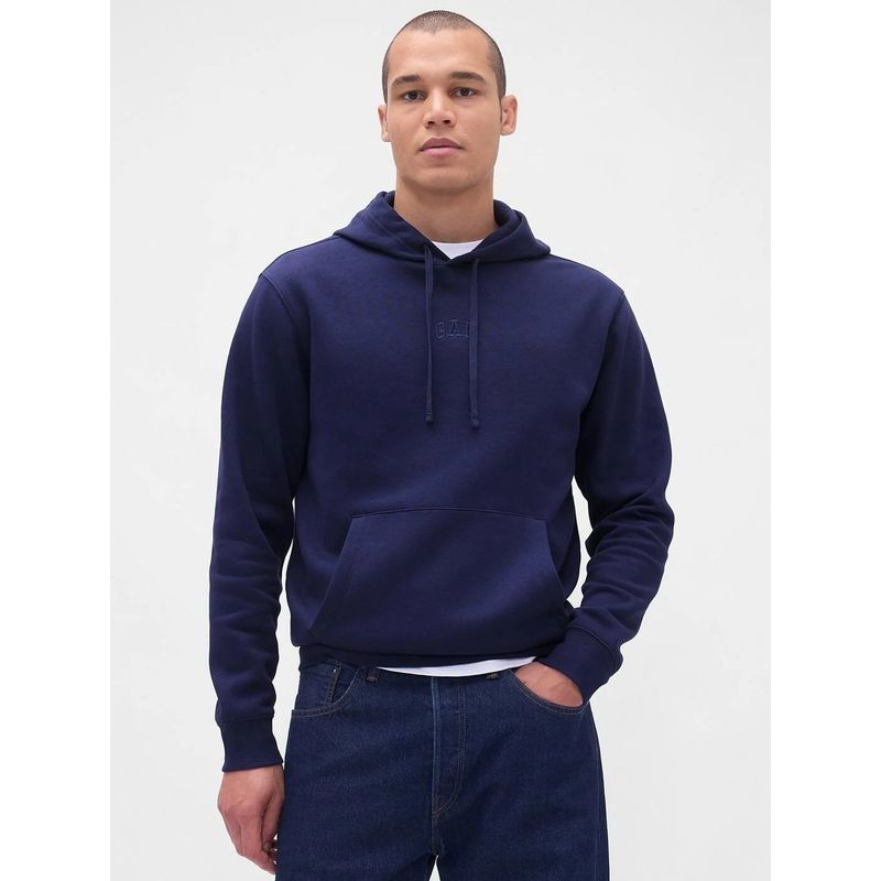 GAP Men's Navy Blue Relaxed Fit Hooded Neck Hoodie (S)