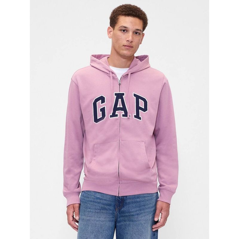 GAP Men's Pink Logo Zip-Front Hooded Neck Hoodie (S)
