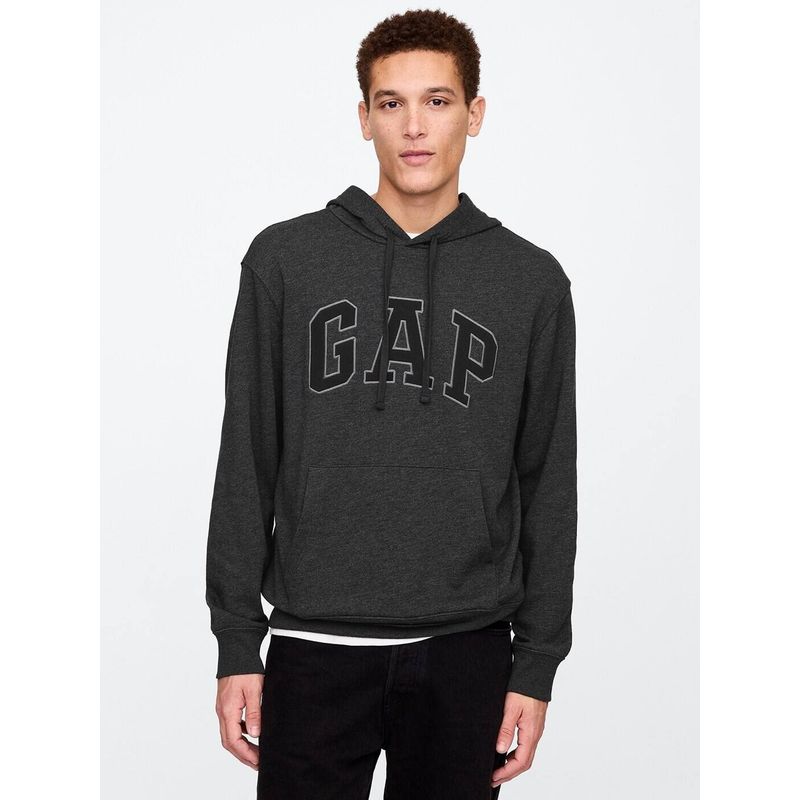 GAP Men's Charcoal Applique Logo Relaxed Fit Hoodie (L)