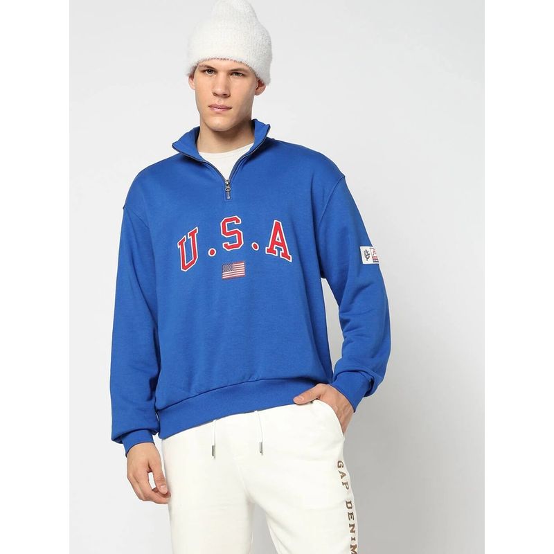GAP Men's Blue Embroidered Letter Oversized Fit Half-Zip Sweatshirt (XS)
