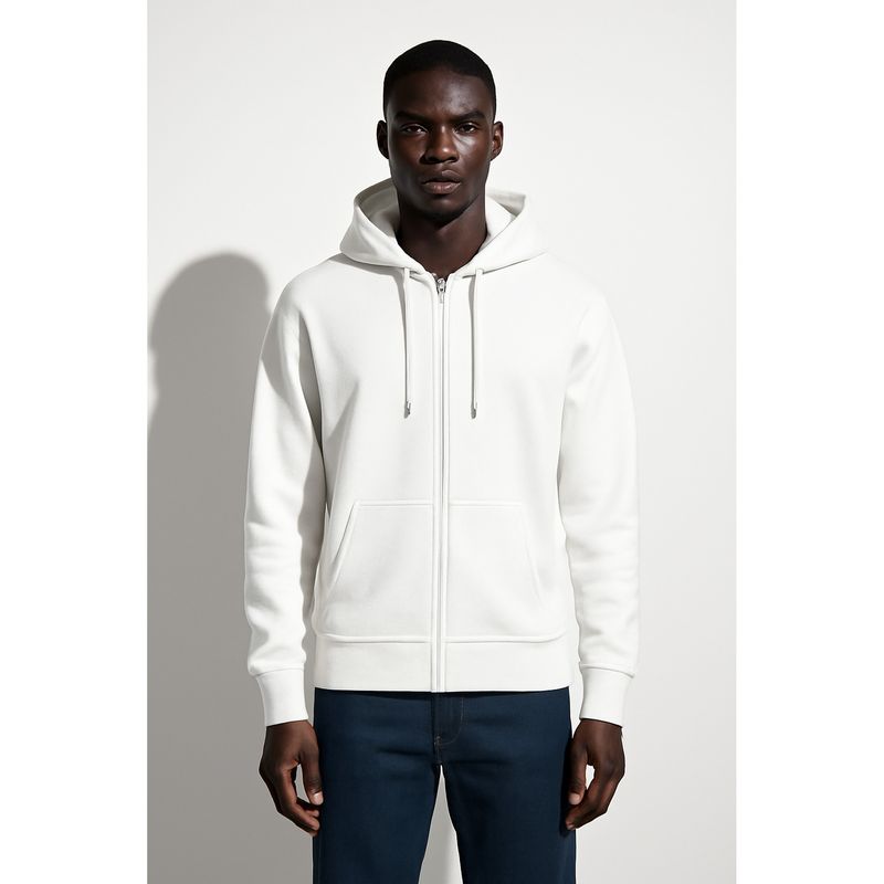 Parcel Yard Men's White Hooded Zipper Hoodie (2XL)