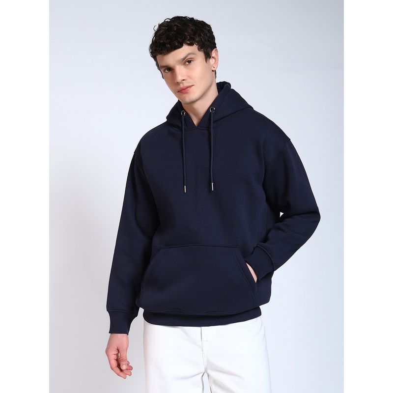 Perch Navy Blue Solid Regular Fit Hoodie (L)