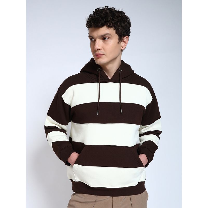 Perch Brown Striped Regular Fit Hoodie (XS)