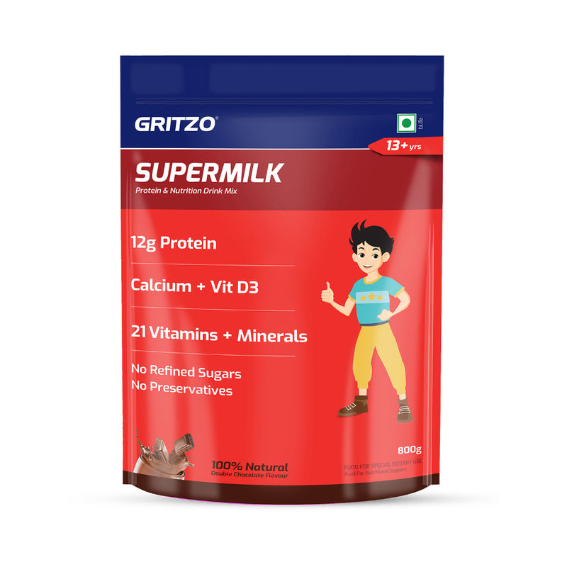 Gritzo SuperMilk Overall Growth (13+y Boys), 12g Protein Powder - Double Chocolate
