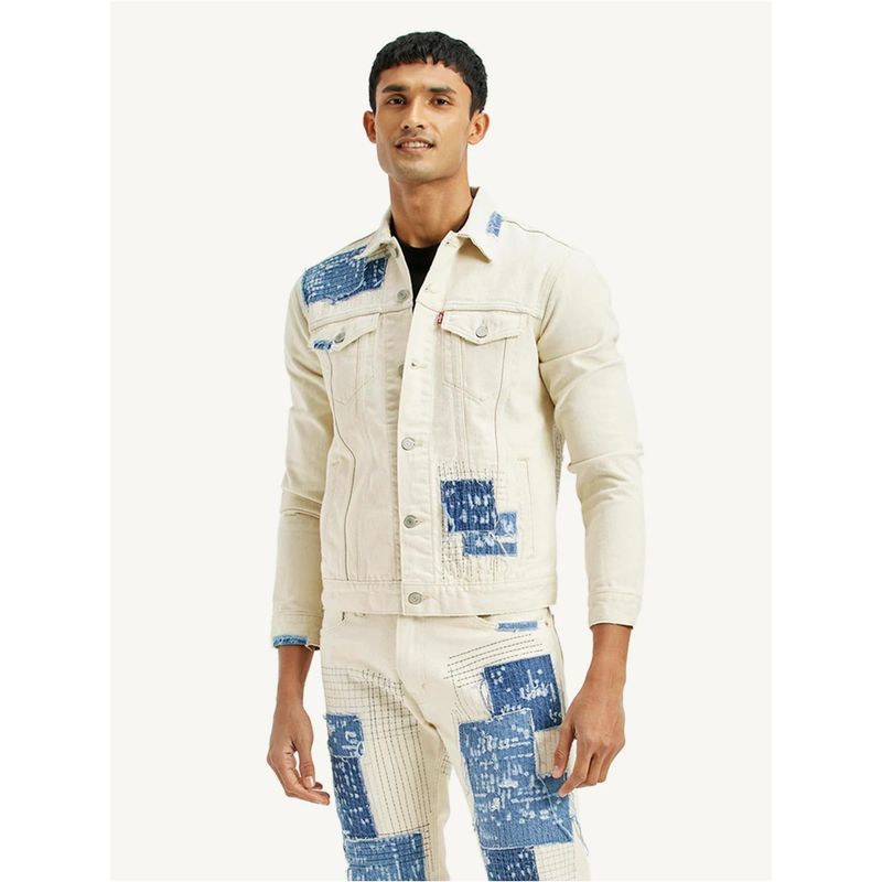 Levi's Mens Patchwork Off-White Denim Jacket (M)