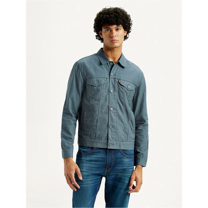 Levi's Mens Solid Greyish-Blue Trucker Jacket (S)