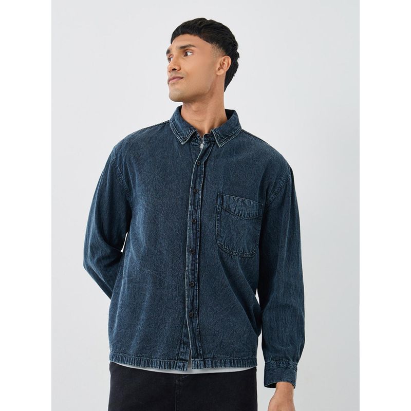 Styli Men Button Down Long Sleeve Relaxed Denim Shirt (L)
