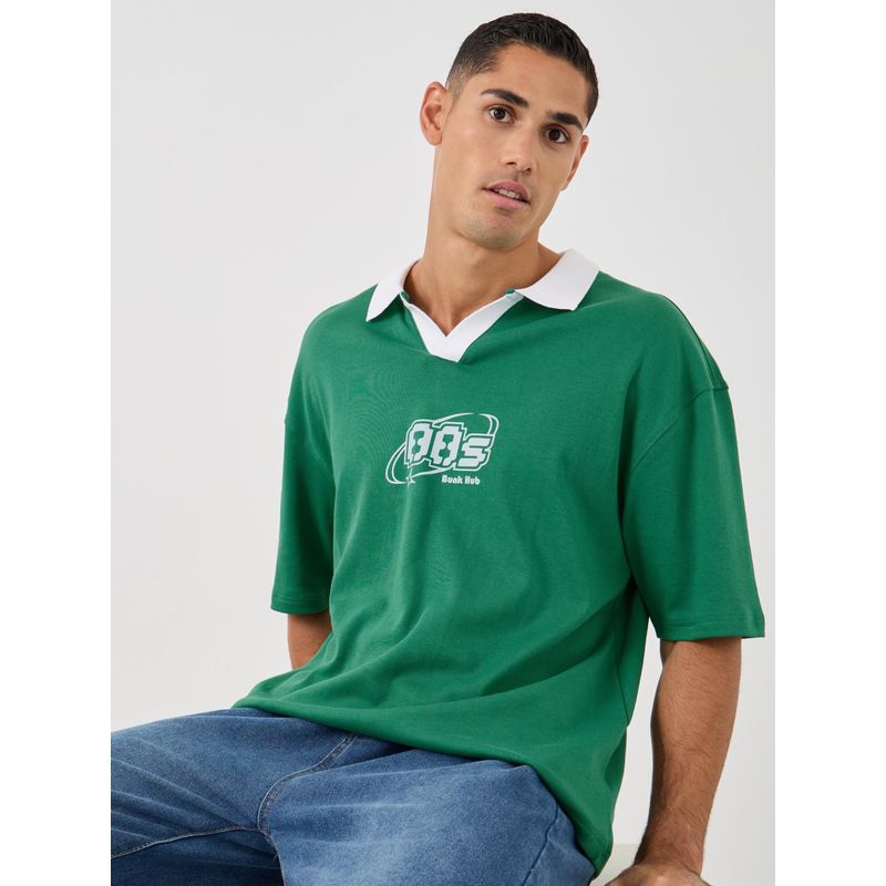 Styli Men Oversized Fit Graphic Varsity Polo T-Shirt (S)