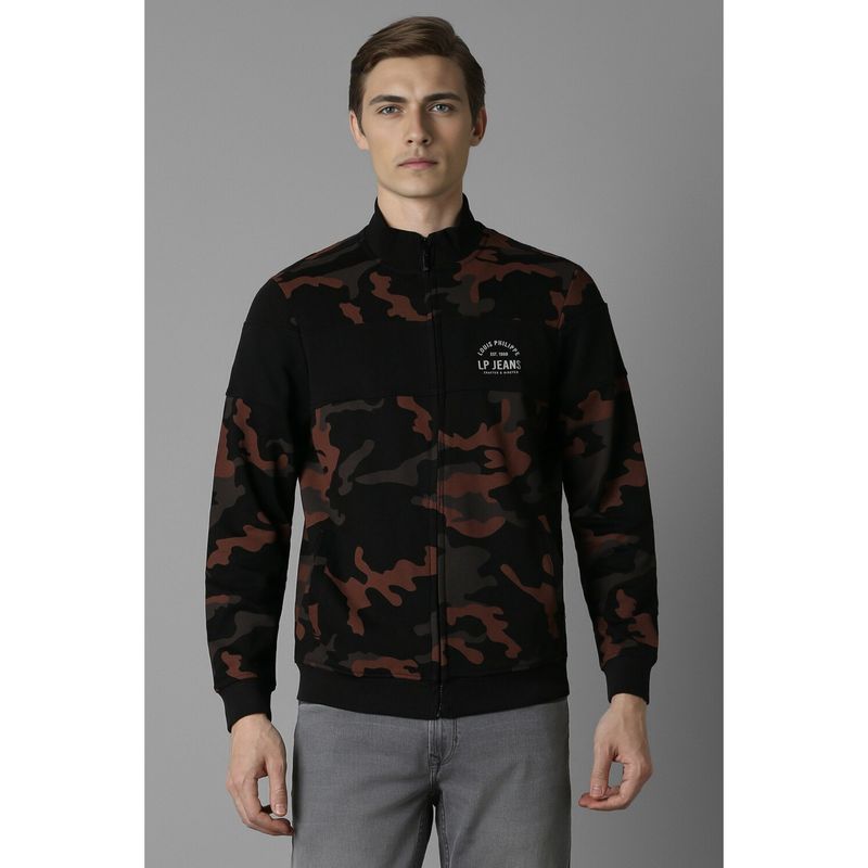Louis Philippe Men Casual Black Camouflage Jacket (S)