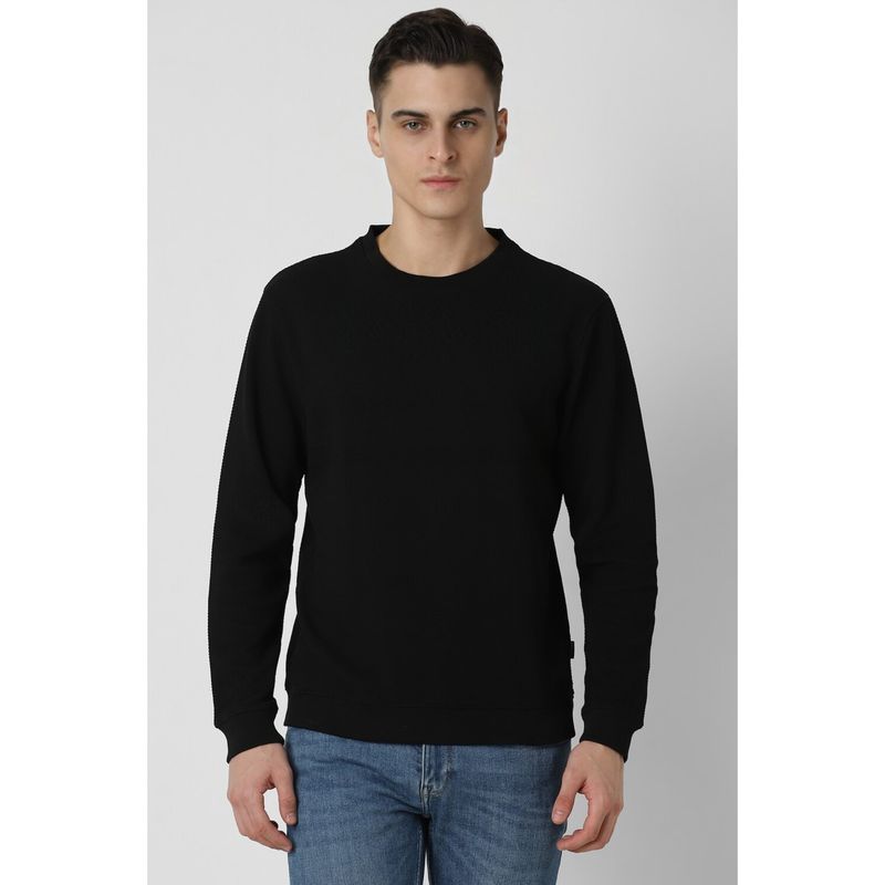 Van Heusen Men Black Solid Crew Neck Sweatshirt (L)