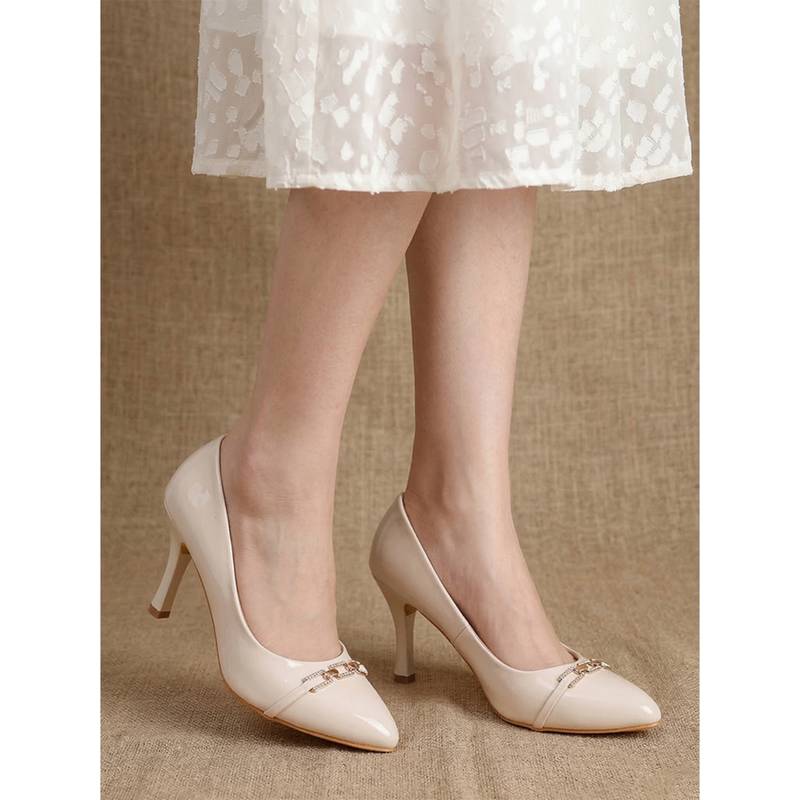 Alberto Torresi Premium Glossy Cream Pumps Heels for Women (UK 3)