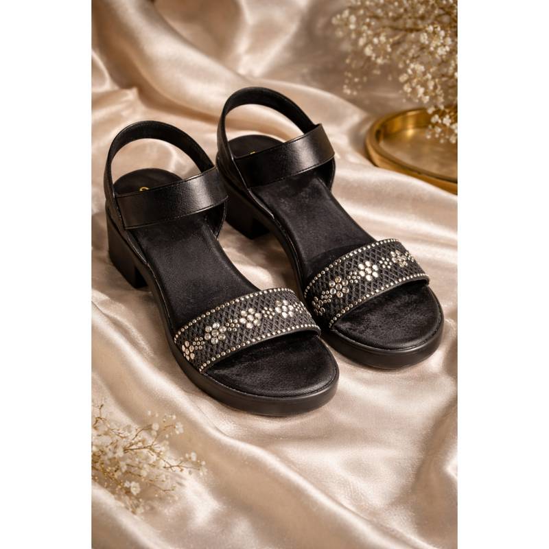 SCENTRA Women's Block Heel Sandals - Black (EURO 36)