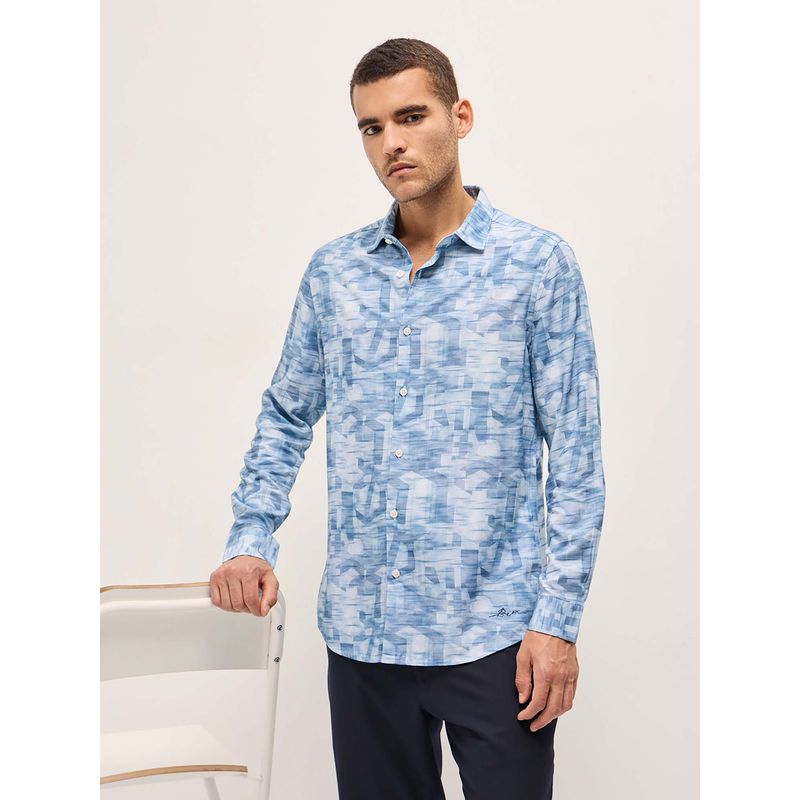 THE BEAR HOUSE Men Blue Printed Formal Shirt (M)