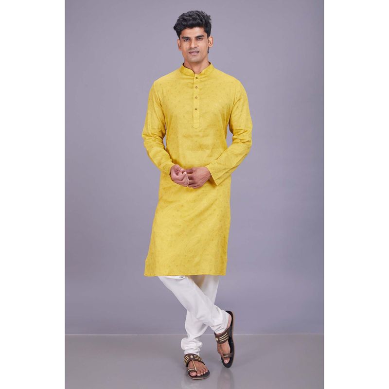 ETHNIC INDIA Paisley Cotton Yellow Regular Straight Kurta (38)
