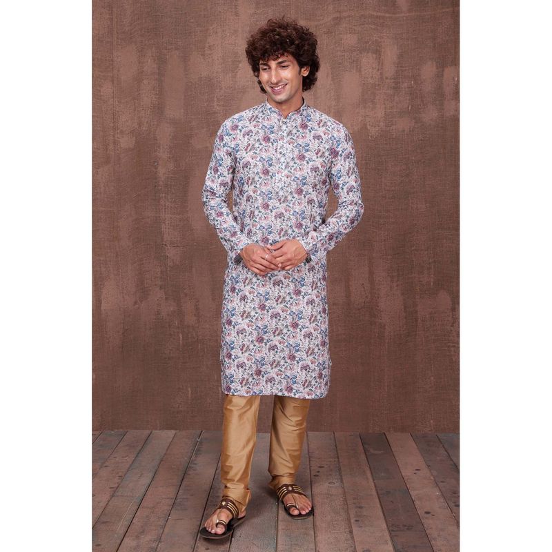 ETHNIC INDIA Floral Polyester White Regular Straight Kurta (38)