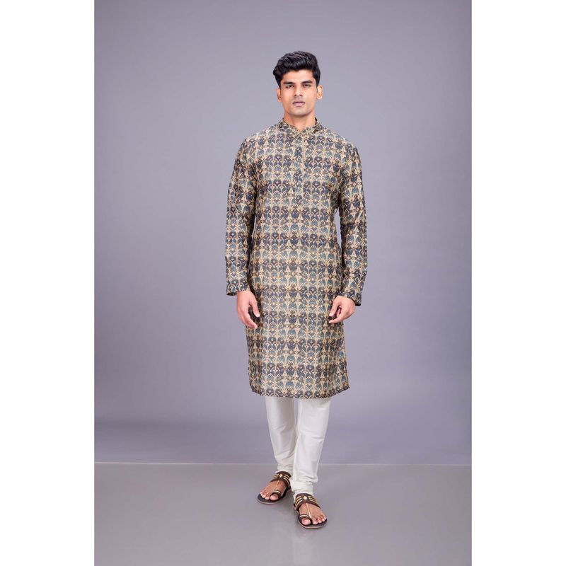ETHNIC INDIA Paisley Polyester Blue Regular Straight Kurta (38)