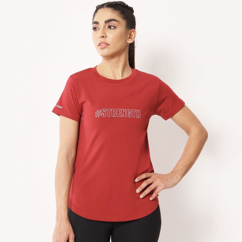 Muscle Torque Round Neck Longline T-Shirt Printed - Maroon (S)