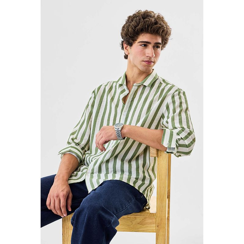 Snitch Green Stripes Regular Fit Shirt (XS)