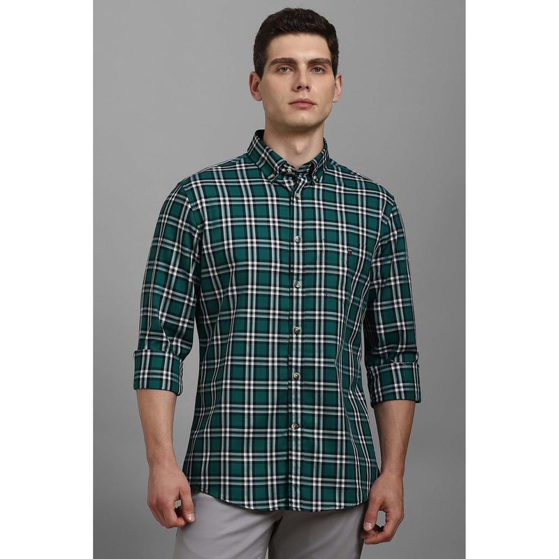 Louis Philippe Green Checks Slim Fit Shirt (39)