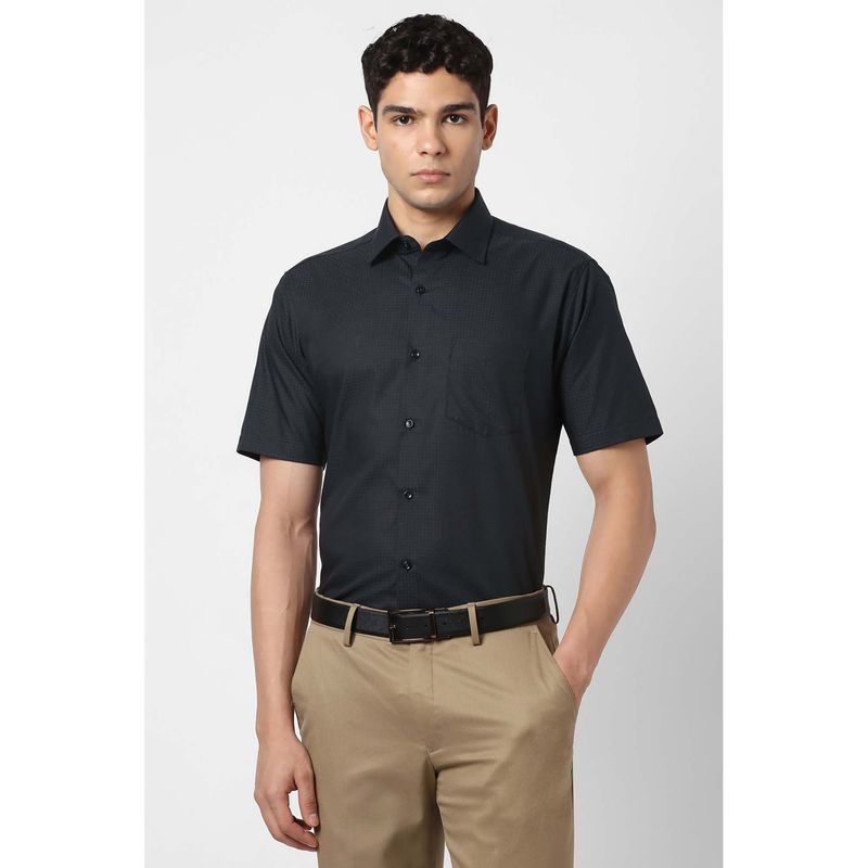 Van Heusen Black Self Design Regular Fit Shirt (39)