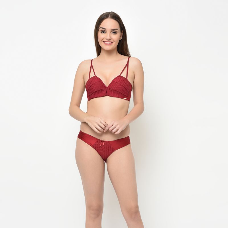 Da Intimo Cage Push Up Lingerie Set - Maroon (32A)