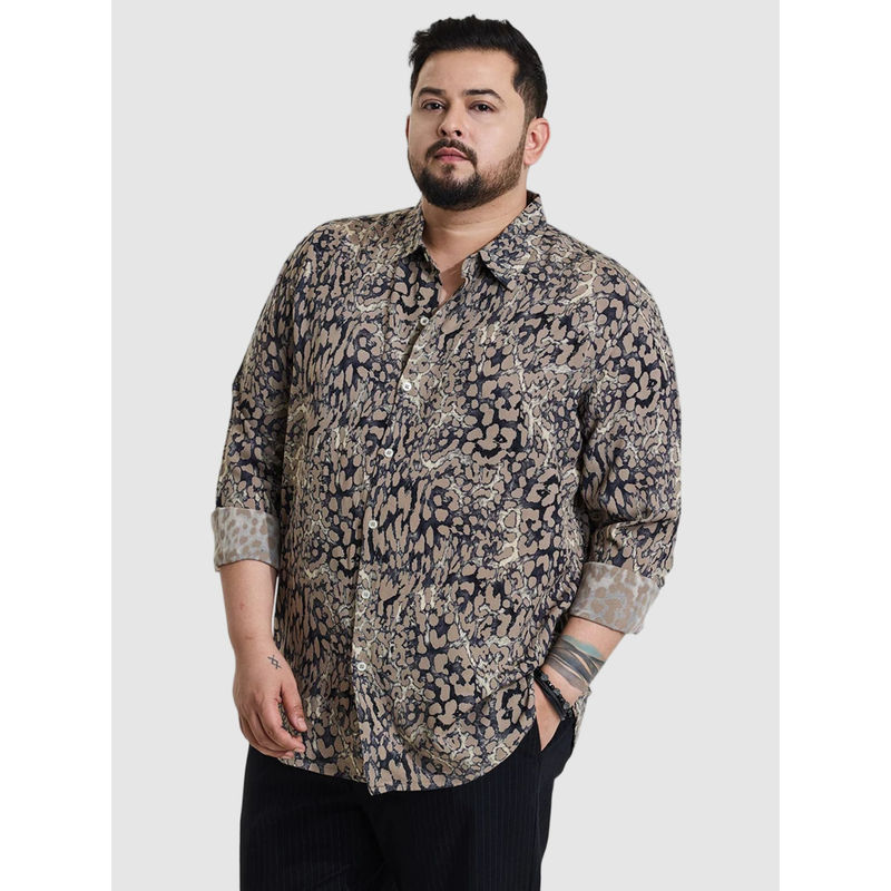 Snitch Mens Light Brown Animal Print Regular Fit Plus Size Shirt (3XL)