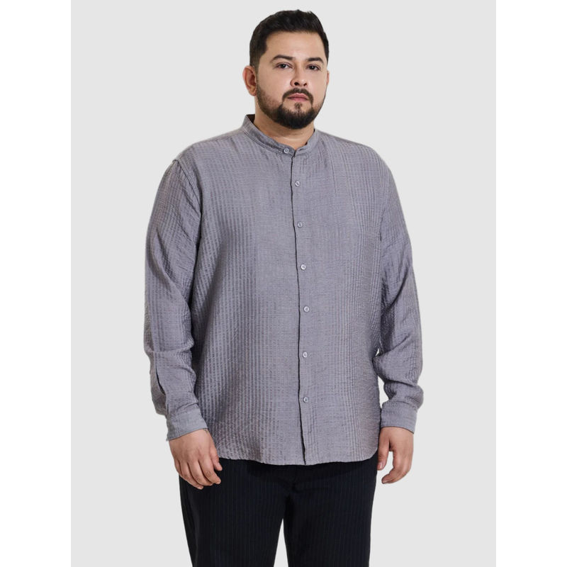 Snitch Mens Grey Textured Regular Fit Plus Size Shirt (3XL)