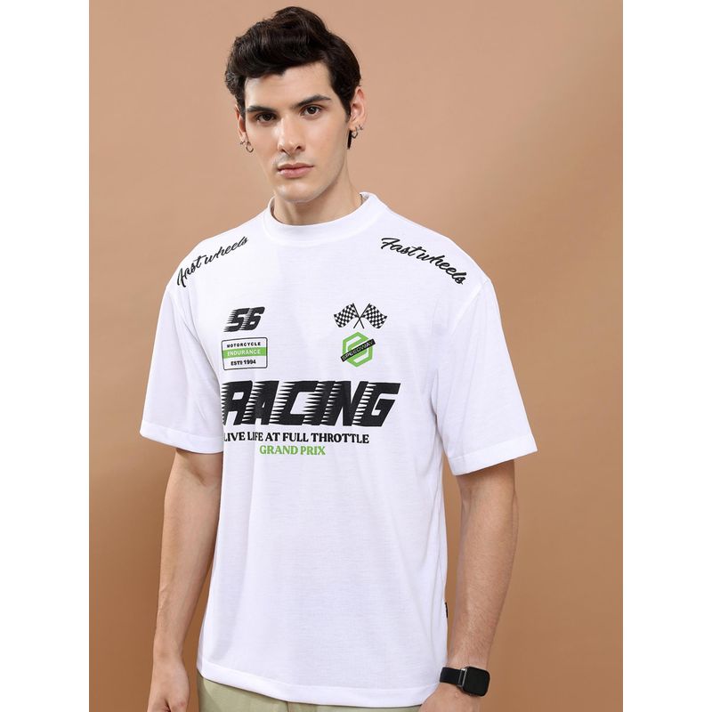 HIGHLANDER Typography Printed Drop Shoulder T-Shirt-White (L)