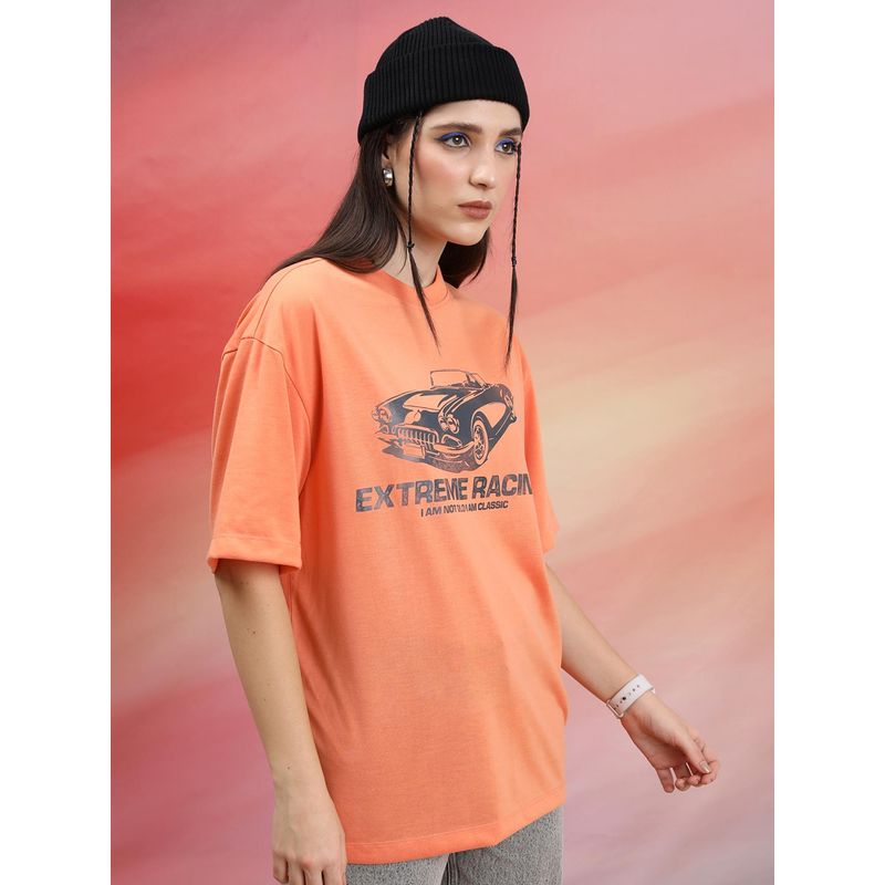 HIGHLANDER Typography Printed Drop Shoulder T-Shirt-Peach (M)