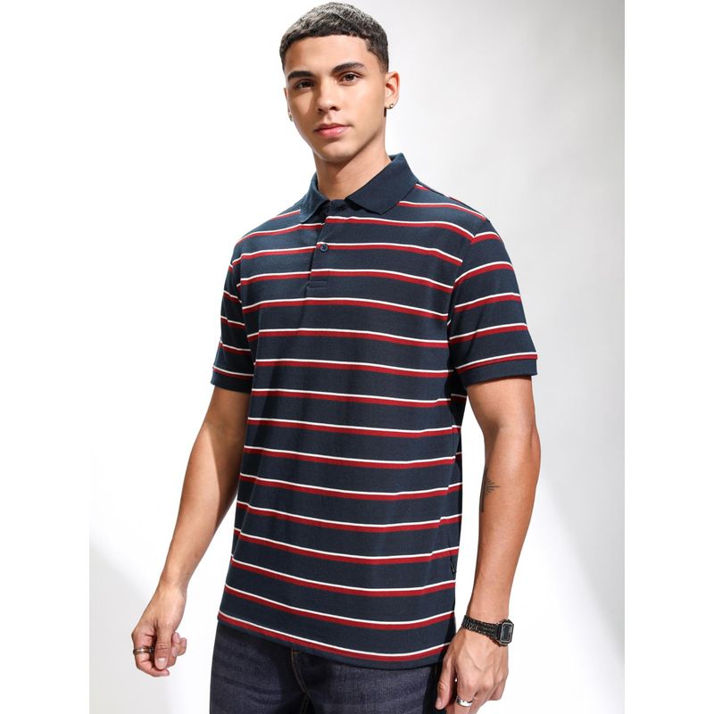 HIGHLANDER Men Collar Relaxed Polo T-Shirt-Navy Blue (L)