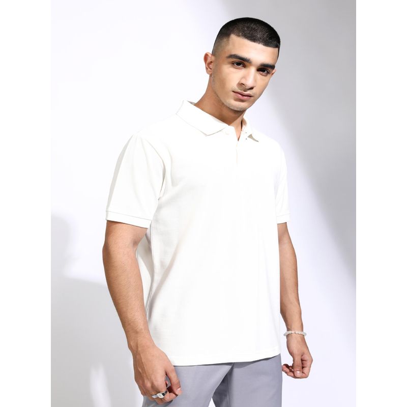 HIGHLANDER Men Collar Relaxed Polo T-Shirt-Off White (L)