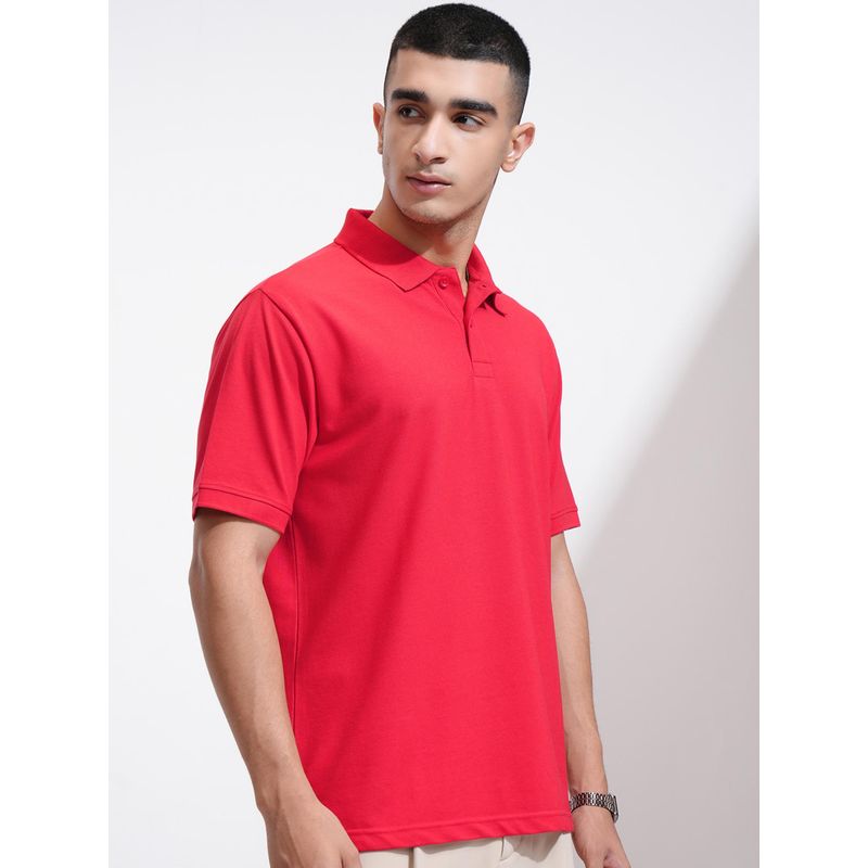 HIGHLANDER Men Collar Relaxed Polo T-Shirt-Red (L)
