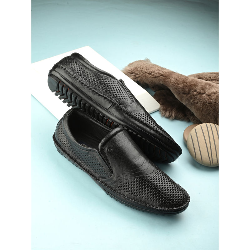 EGOSS Men Luxe Premium Genuine Leather Loafers - Black (UK 10)