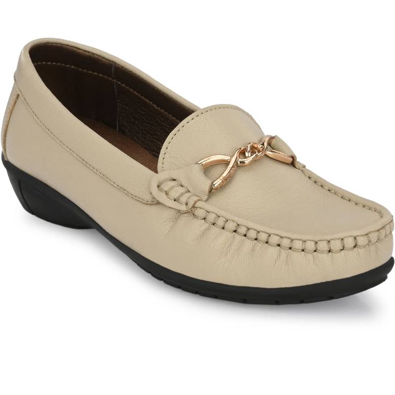 EGOSS Women Lady Boss Premium Genuine Leather Loafers - Beige (EURO 36)