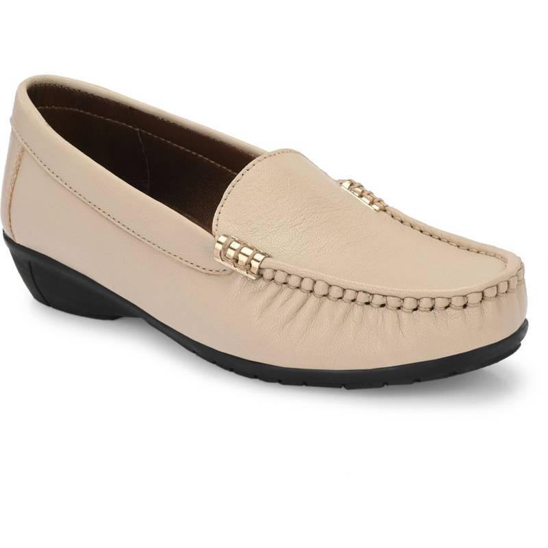 EGOSS Women Lady Boss Premium Genuine Leather Loafers - Beige (EURO 35)
