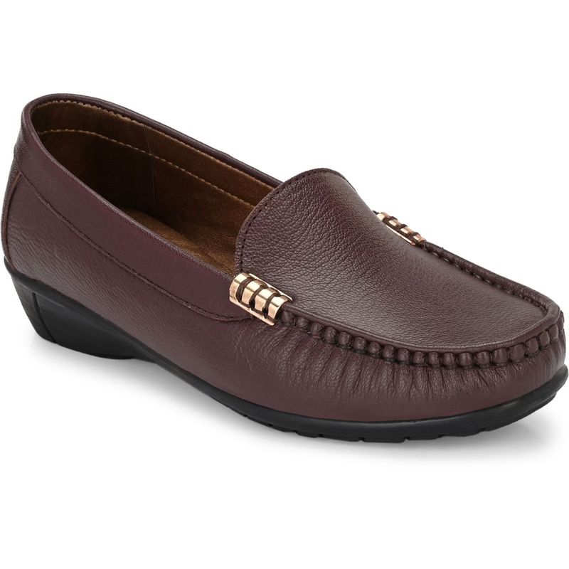 EGOSS Women Lady Boss Premium Genuine Leather Loafers - Maroon (EURO 37)