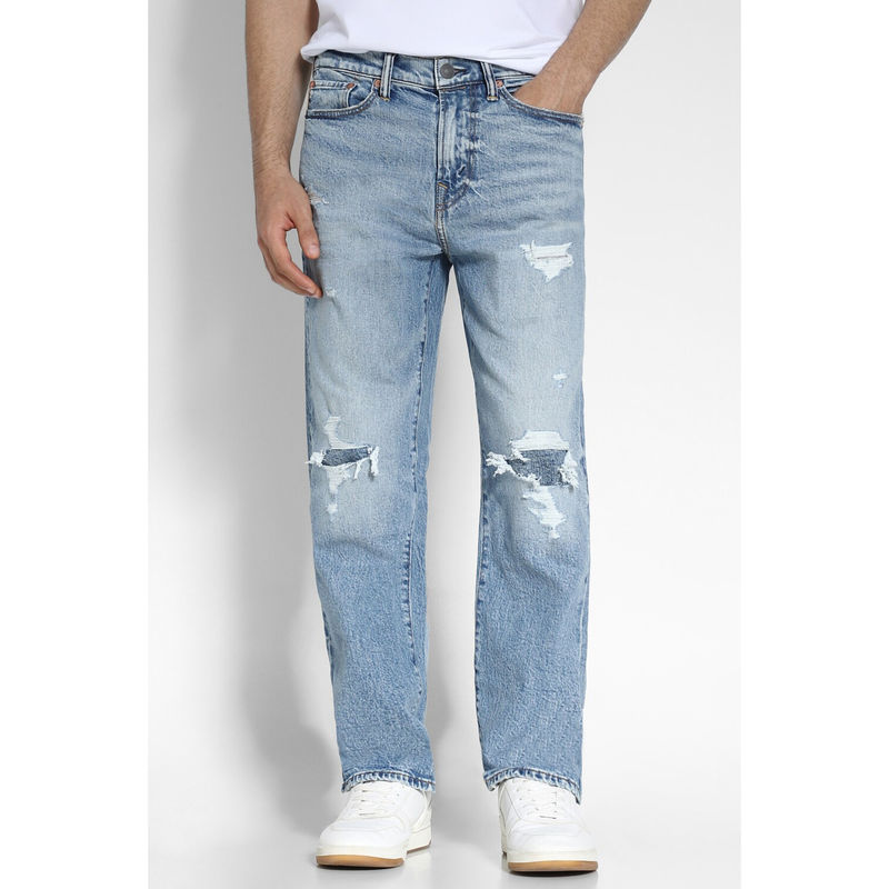 American Eagle Men Blue Easyflex Athletic Loose Ripped Jeans (33)