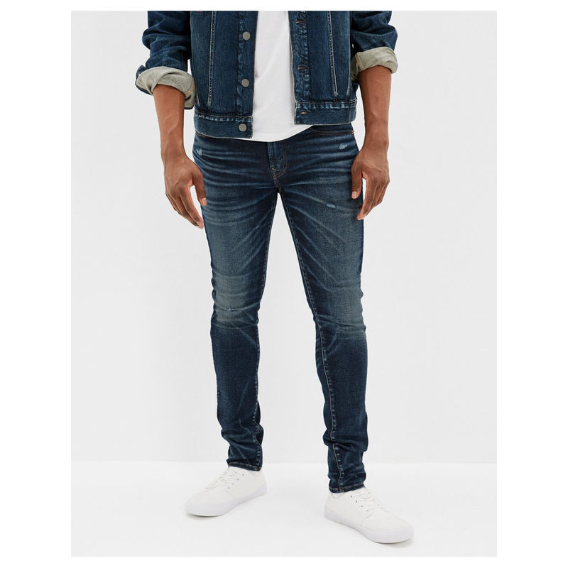 American Eagle Men Blue Airflex 360 Distressed Skinny Jeans (30)
