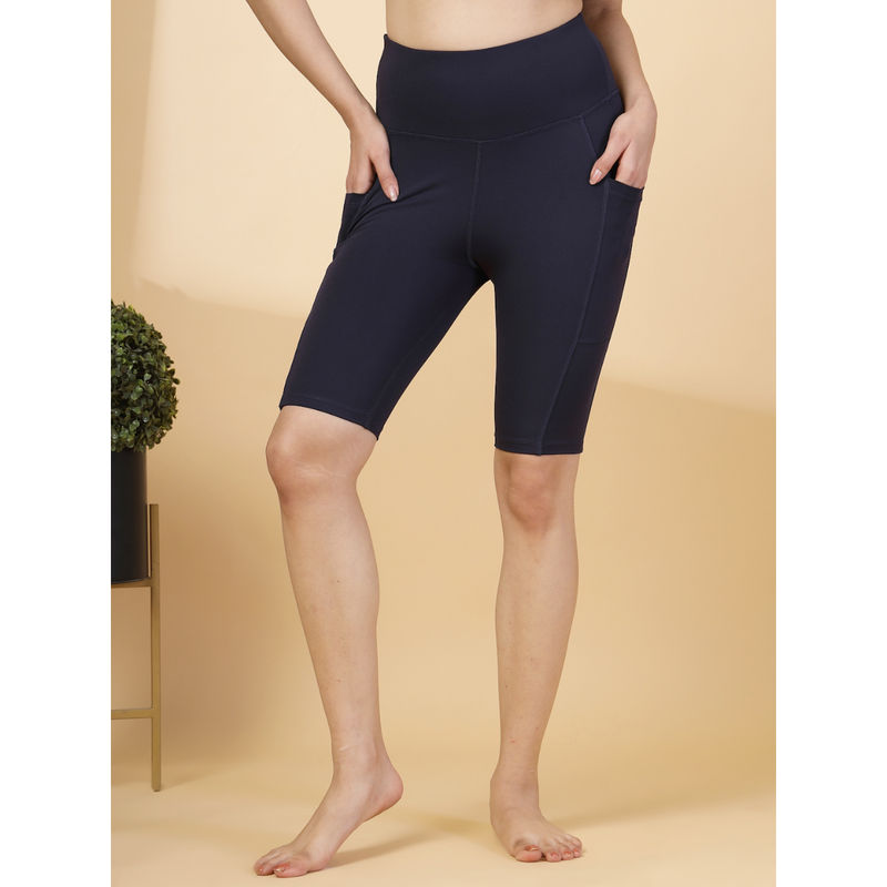 INVINCIBLE Womens Navy Blue Yoga Training Shorts (S)