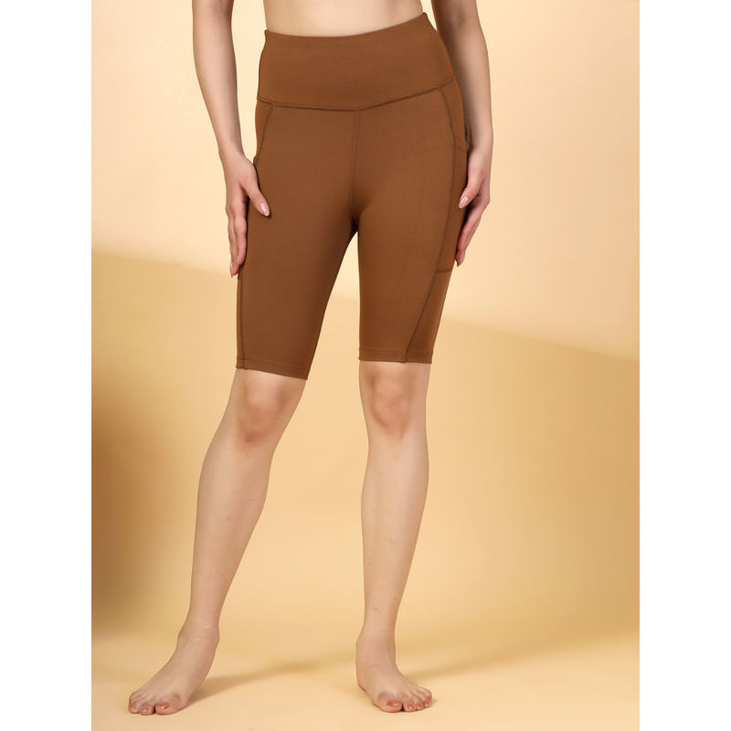 INVINCIBLE Womens Brown Yoga Training Shorts (XS)