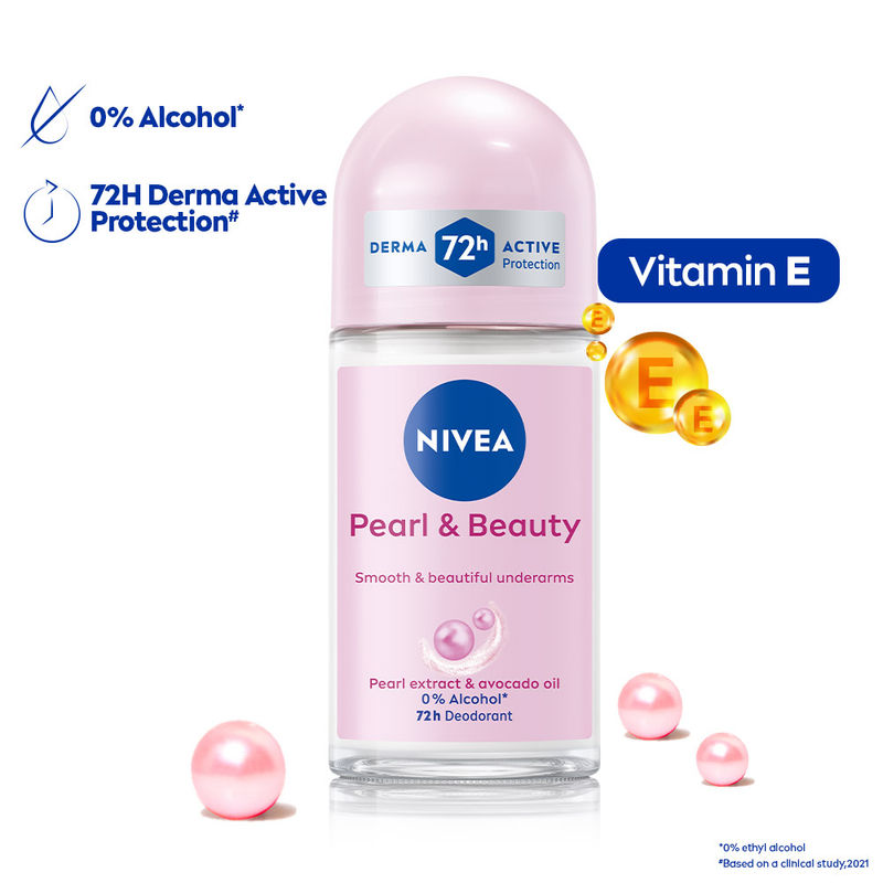 NIVEA 72H Active Protection With Pearl Extract Deo Underarm Roll On - Smooth Skin, Odor Protection
