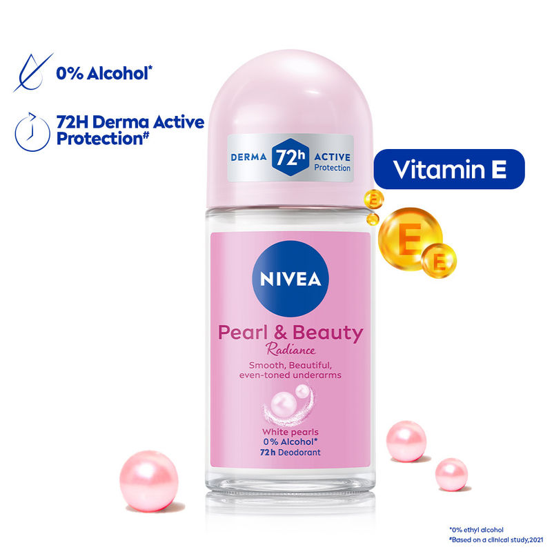 NIVEA Pearl & Beauty Radiance Deo Roll On For Women, 72HR Odor Protection, 0% Alcohol