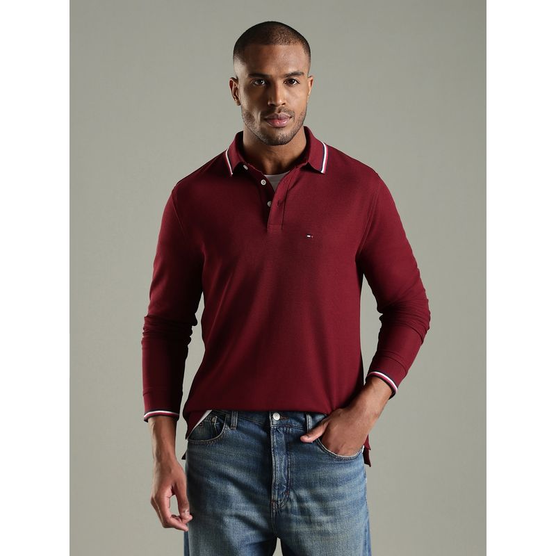 Tommy Hilfiger Solid Regular Fit Cotton Polo T-Shirt-Burgundy (XL)