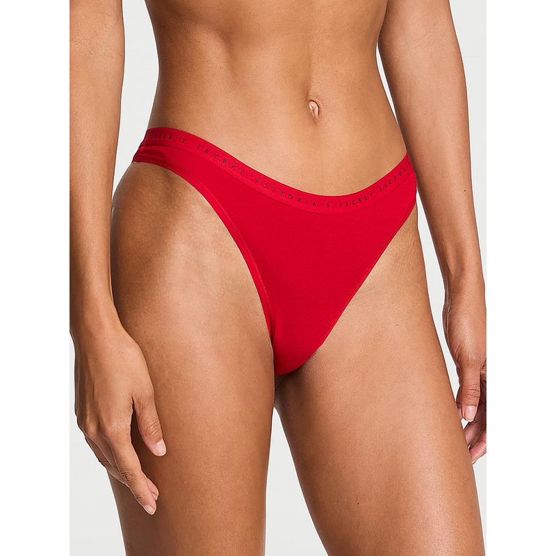 Victoria's Secret Red Victoria's Secret Stretch Cotton High-Leg Scoop Thong Panty (M)