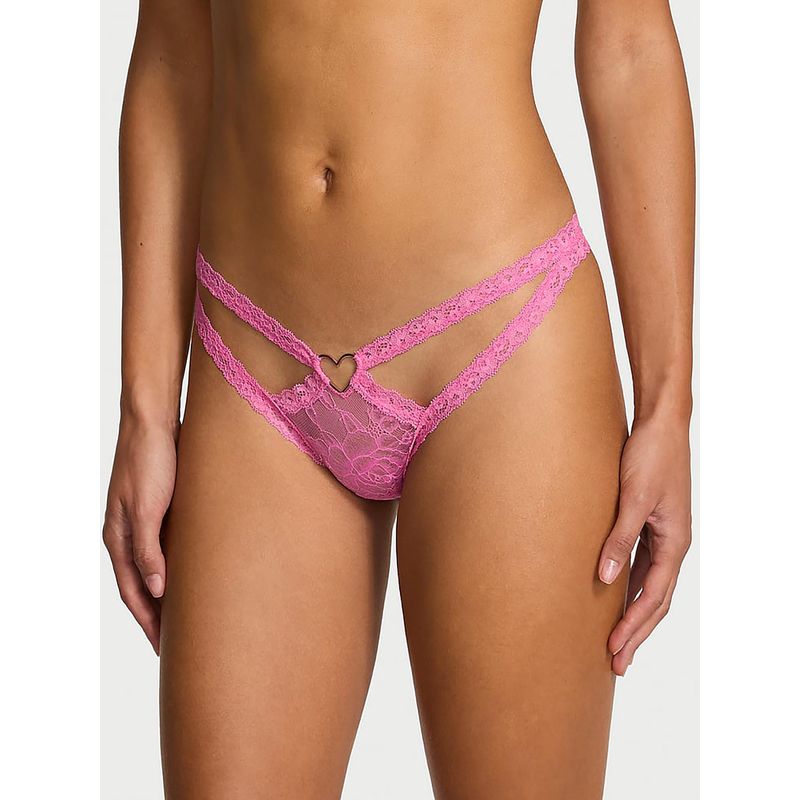 Victoria's Secret Pink Very Sexy Lace Heart Hardware Strappy Thong Panty (L)