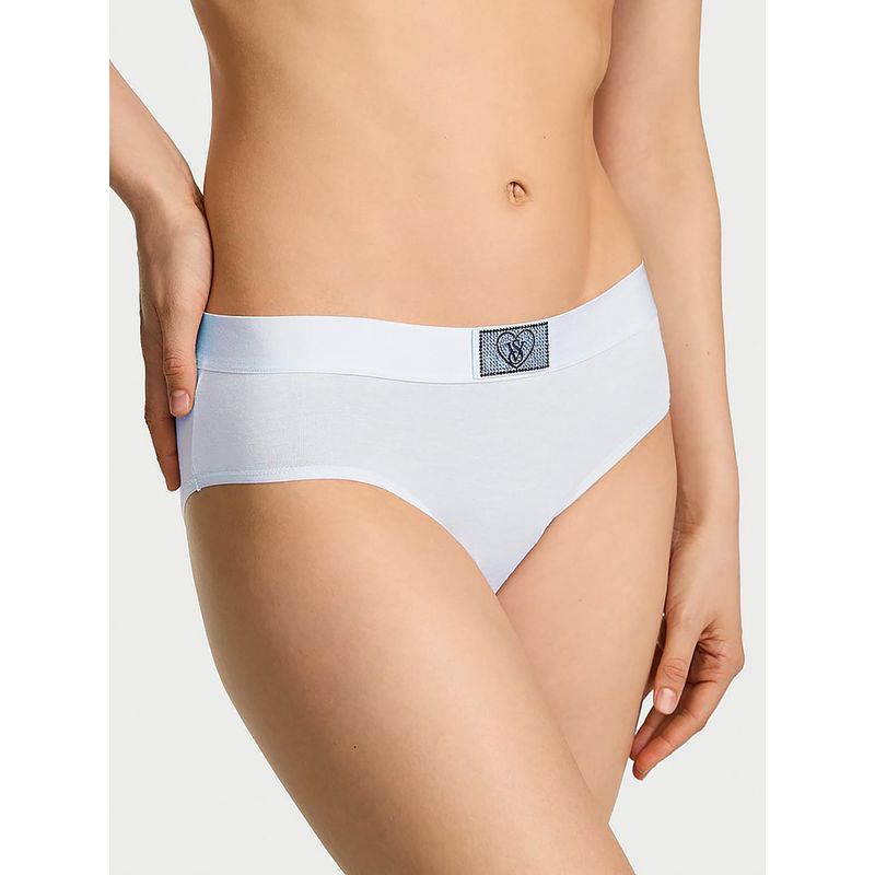 Victoria's Secret Blue Logo Cotton Heart Shine Patch Hiphugger Panty (S)