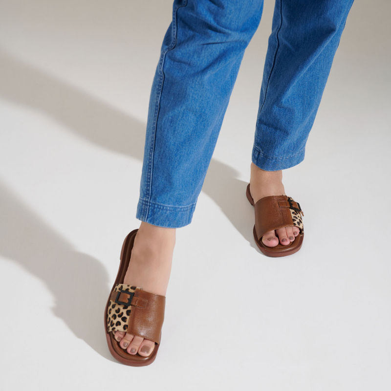 MIORAH Brown Leather Flats for Women (EURO 36)