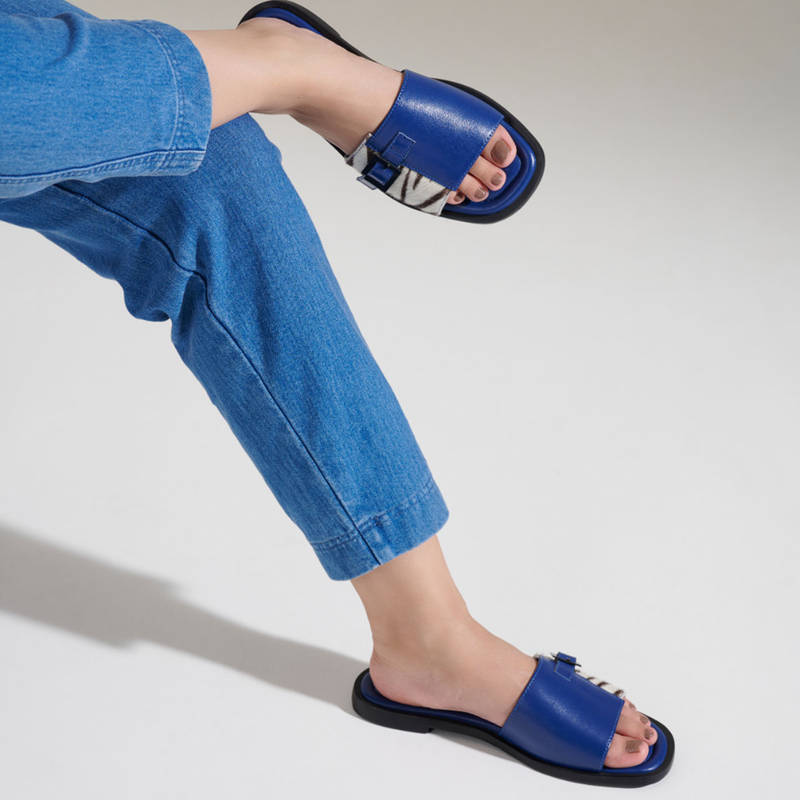 MIORAH Blue Leather Flats for Women (EURO 36)