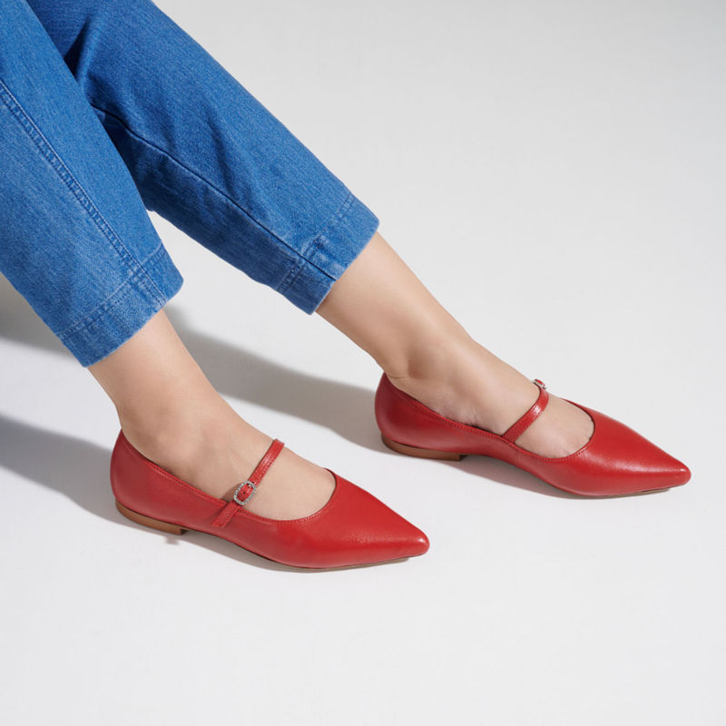 MIORAH Red Leather Ballerina for Women (EURO 38)